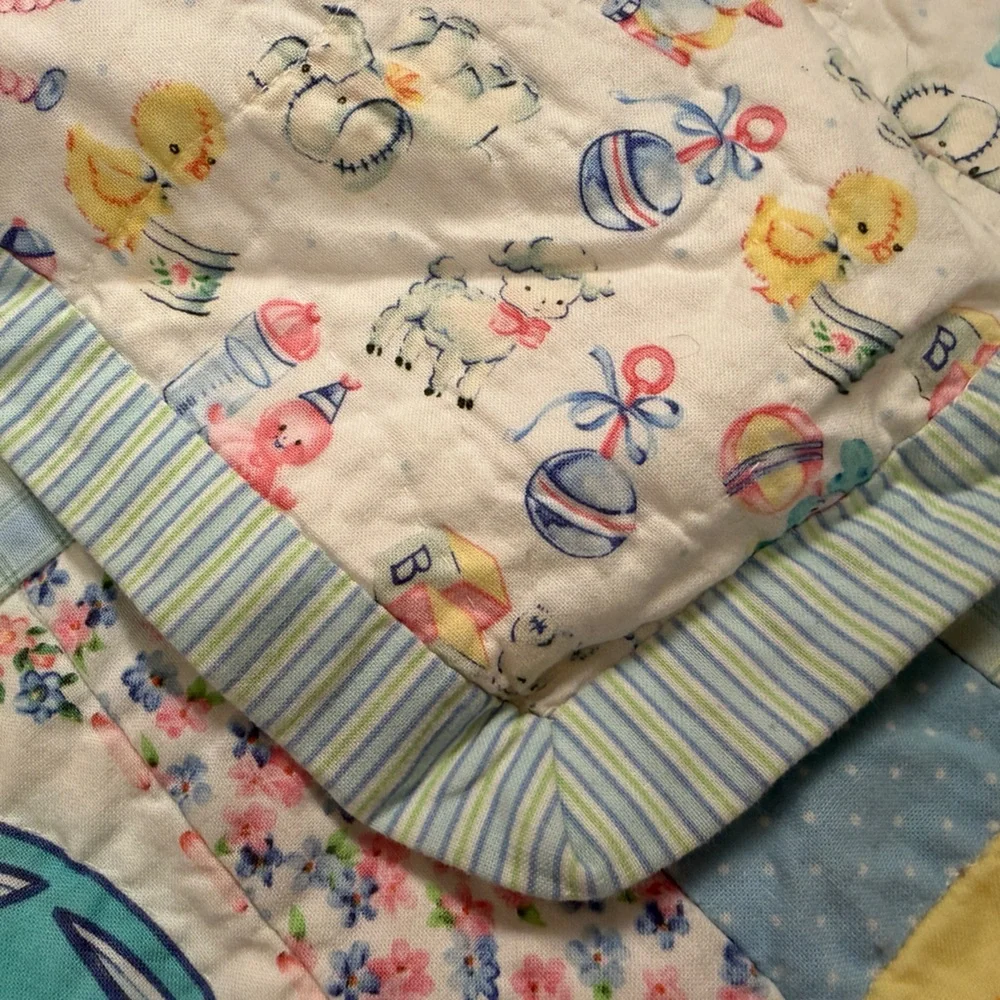 Pastel Yellow & Blue Baby Patchwork Quilt - Charming Nursery Bedding‎